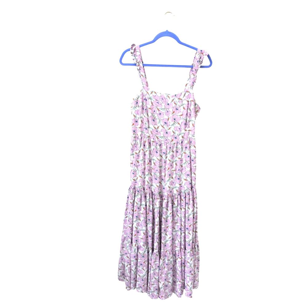 Haute Hippie Floral Maxi Dress Large Pink Purple Ruffle Strap Boho Cottagecore - Picture 2 of 4